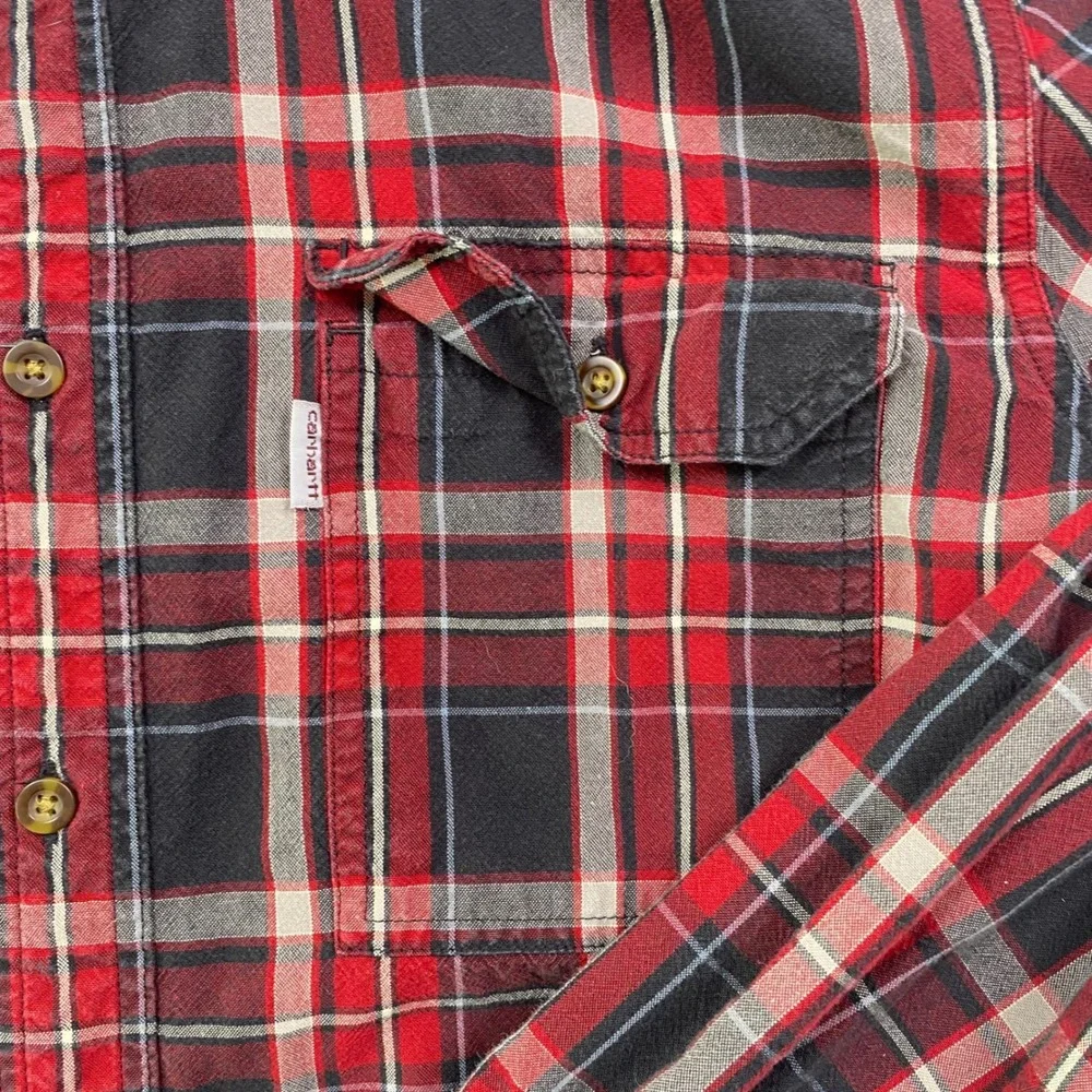 Carhartt Relaxed Fit Plaid Flannel Shirt Mens XL Red Black Rugged Work Pockets‎